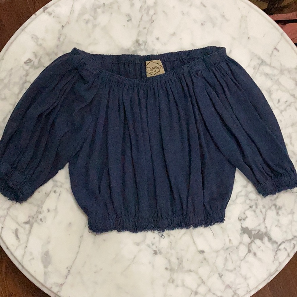 Women’s blue off the shoulder crop size medium
